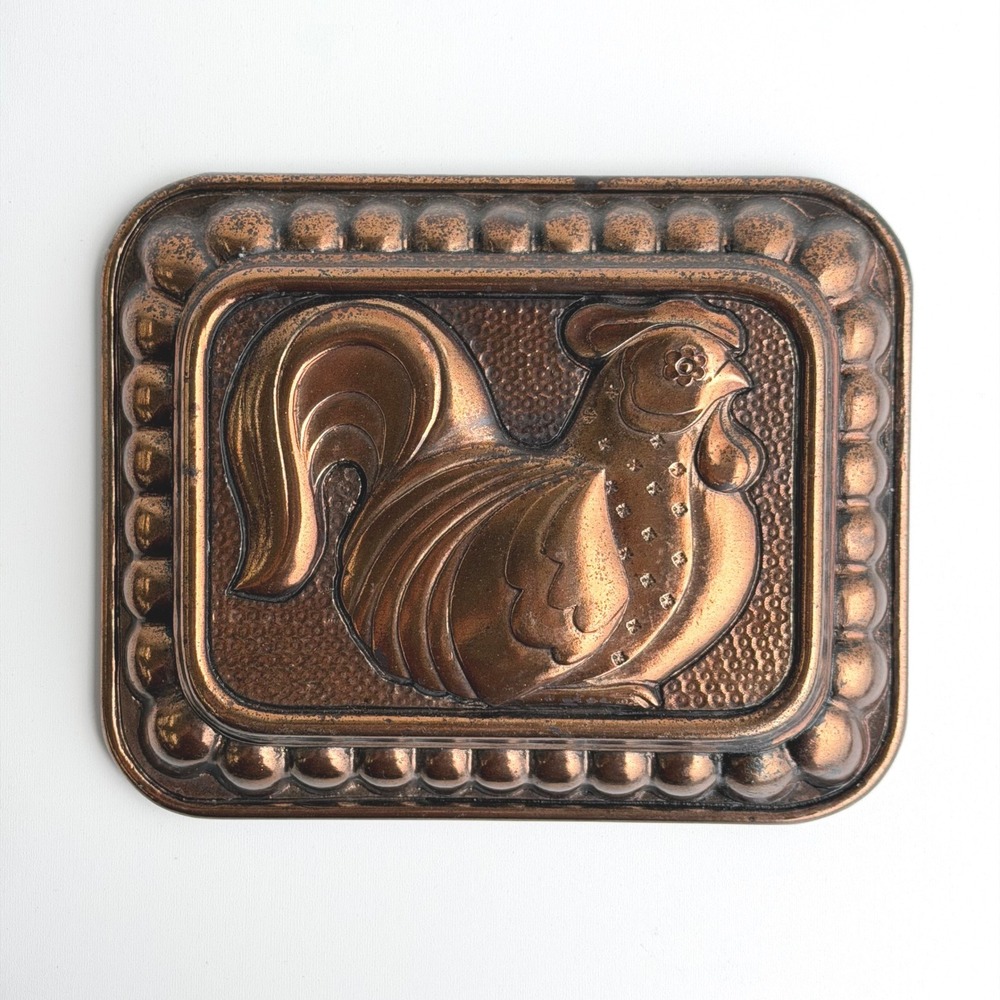 VTG Homco Rooster Wall Plaque Copper Faux Metal Farmhouse Cottage Country French